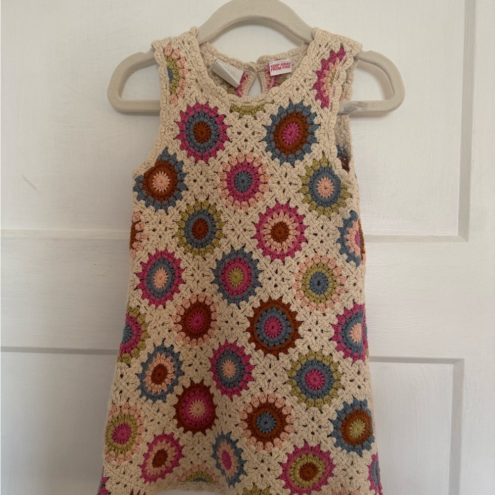 Zara Cream Crochet Dress with Pink, Green & Blue Accents